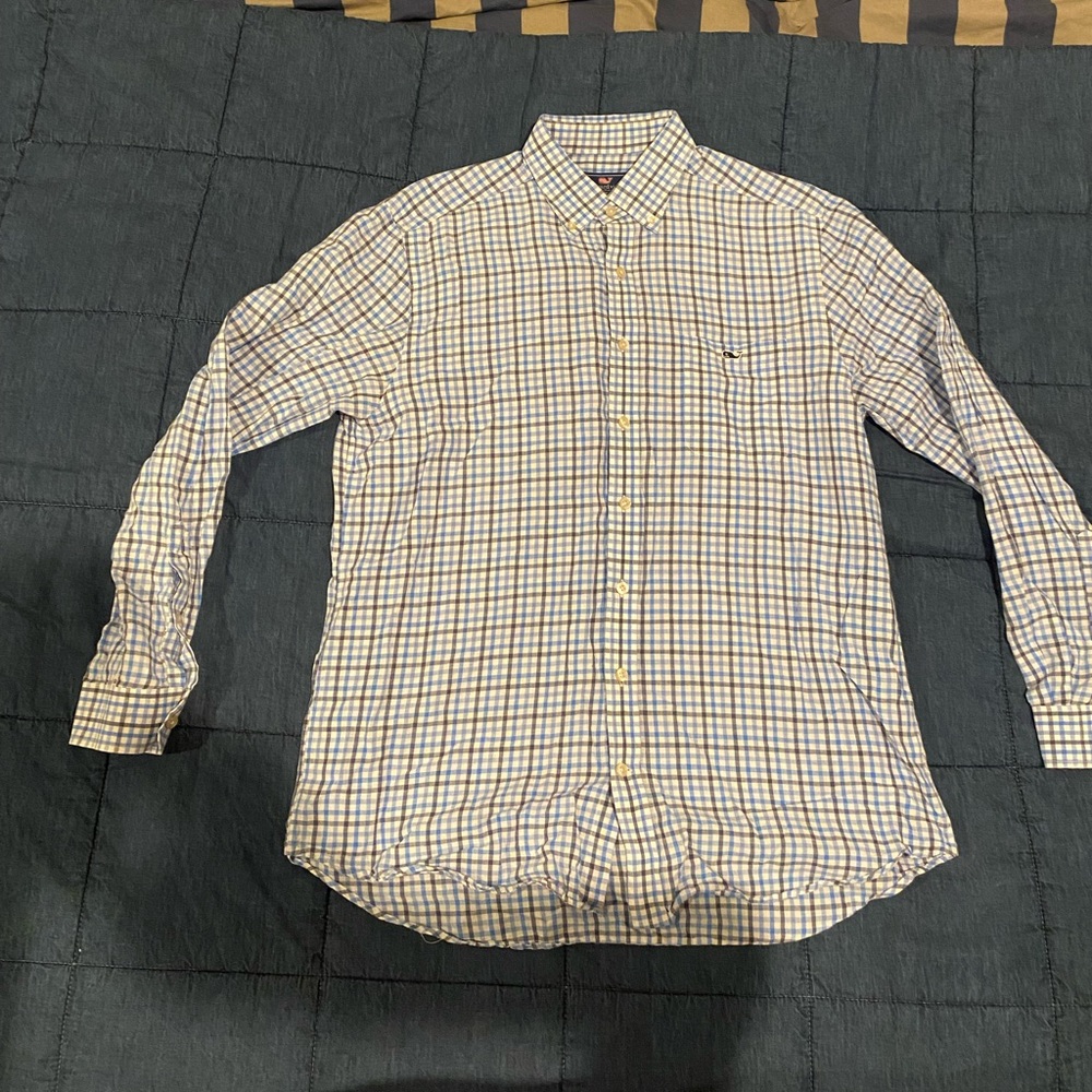 Vineyards Vines blue, green, and white, large dress shirt